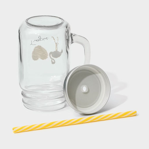 Кружка Доляна Золотой фламинго, 450 мл, 10?7.5?13 см, с ручкой, крышкой и трубочкой, стекло, прозрачная