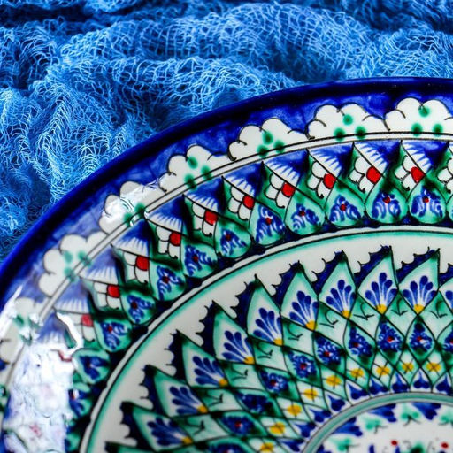 Ляган узбекский Риштанская Керамика «Узоры», d=25 см, синий