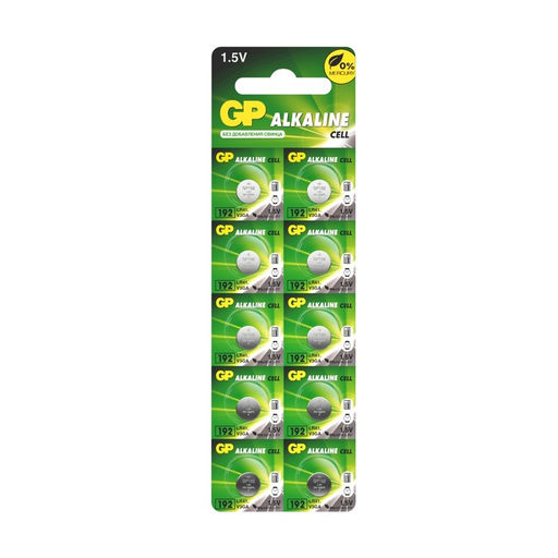 Батарейка алкалиновая GP, 192-10BL (Аналоги:LR4, G3,V3GA,LR41,192),1.5 В, блистер, 10 шт.