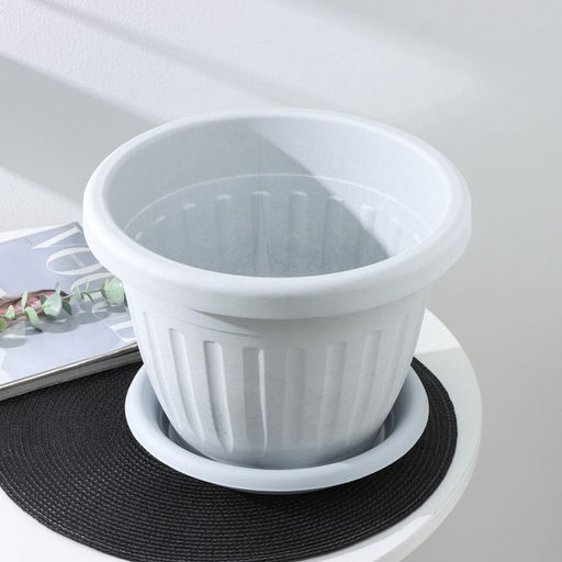 Горшок для цветов с поддоном «Сильвер ЭКО», 7.2 л, d=28 см, пластиковый светло-серый