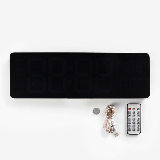 Часы настенные электронные, настольные, календарь, будильник, термометр, 39×13 см, белая индикация