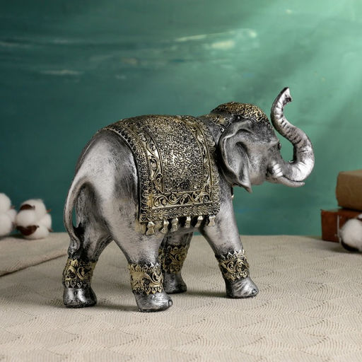 Фигура полистоун «Слон», под серебро, 20×28 см