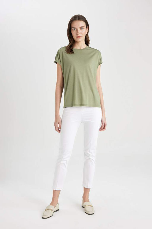 Футболка с круглым вырезом и короткими рукавами - Defacto фото 2