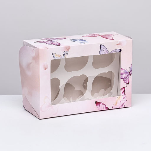 Коробка для 6 капкейков с окном, «Вдохновения», 25×17×10 см