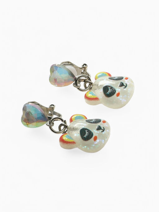 Цена за 2 шт. Серьги-клипсы детские «Выбражулька» панда с сердцем кристалл, цветные