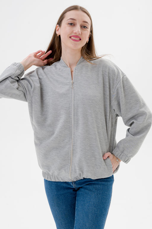 Бомбер из коттон фита серый меланж макси - Амадэль фото 12