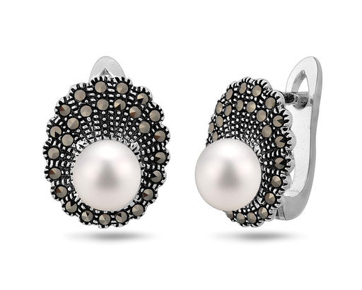 Серьги, жемчуг , марказит, SL-AGA1653