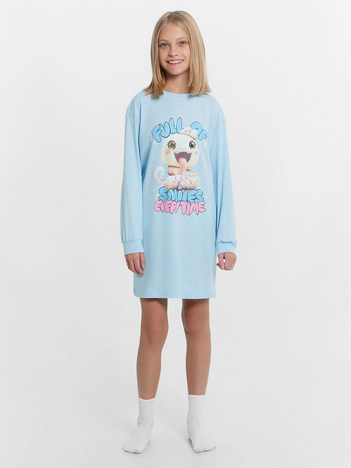 Сорочка ночная для девочек голубая со змейкой