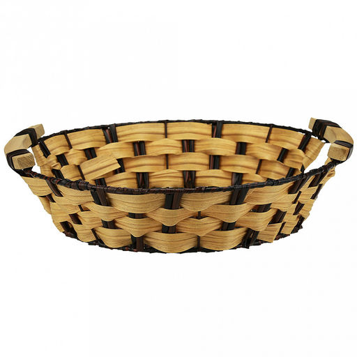 Корзина-сухарница плетеная "Береста" д29см h6,5см, полипропилен, бежевый, деревянные ручки, металлический каркас, форма "круглая" (Китай)