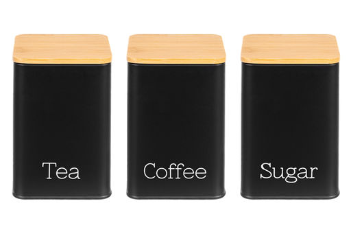 Набор 3 банок для сыпучих продуктов 1,1 л 9,5*9,5*14,5 см Чай, кофе, сахар черный с бамбук.крыш - Elan gallery фото 5