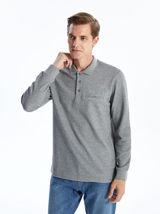 Polo Yaka Uzun Kollu Erkek Sweatshirt