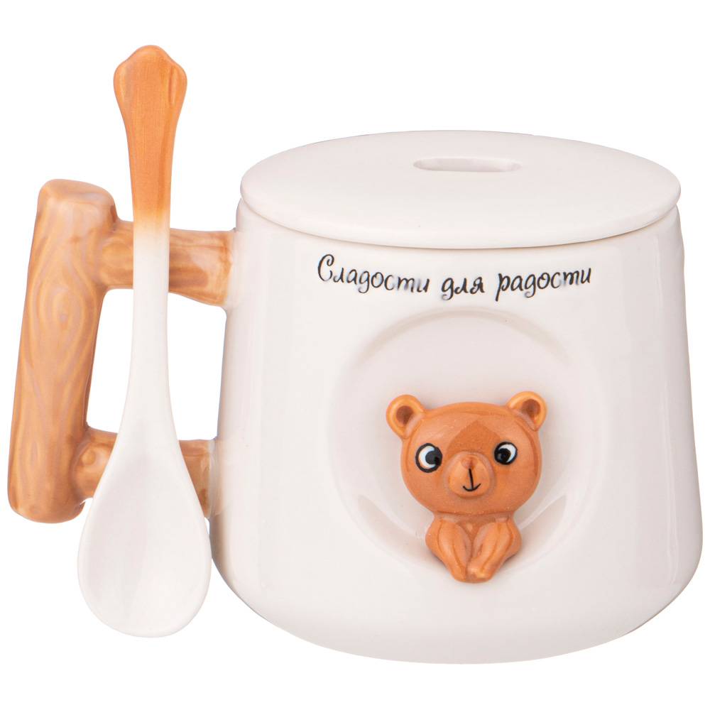 КРУЖКА С КРЫШКОЙ И ЛОЖКОЙ LEFARD МЕДВЕЖОНОК, 360МЛ  фото 3