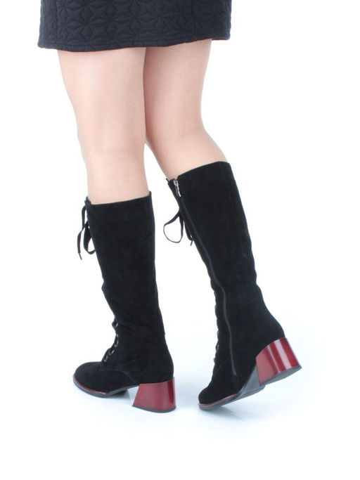 02-BA100-2 BLACK Сапоги зимние женские (натуральная замша, байка и натуральный мех) - Фабричный китай фото 3