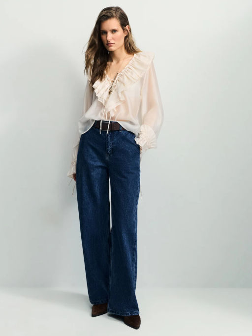 Джинсы широкие с высокой посадкой с ремнём ZR2604092331-103 / Zarina