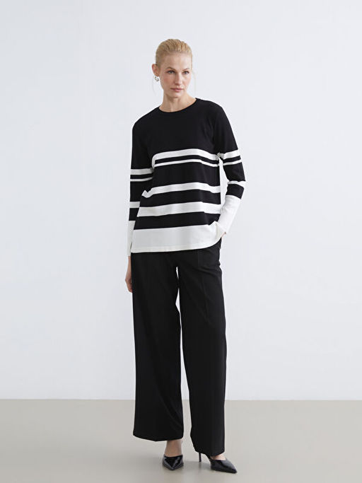 Bisiklet Yaka ?izgili Kad?n Triko Kazak