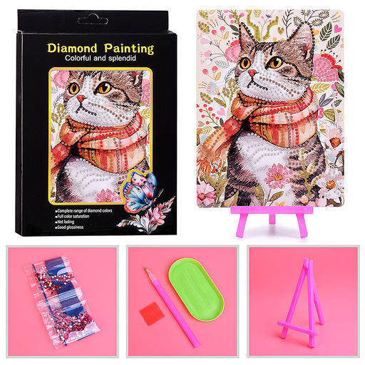 Мозаика алмазная "Котик в шарфе" 15*20см