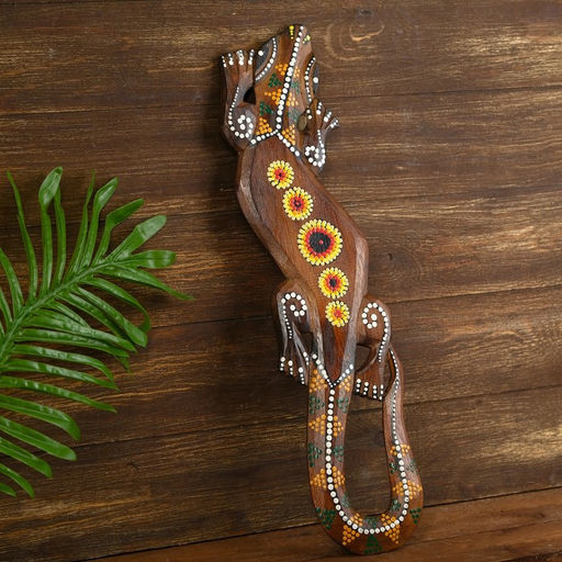 Панно настенное Геккон с цветочным узором дерево 1x12x50 см - Simaland фото 2