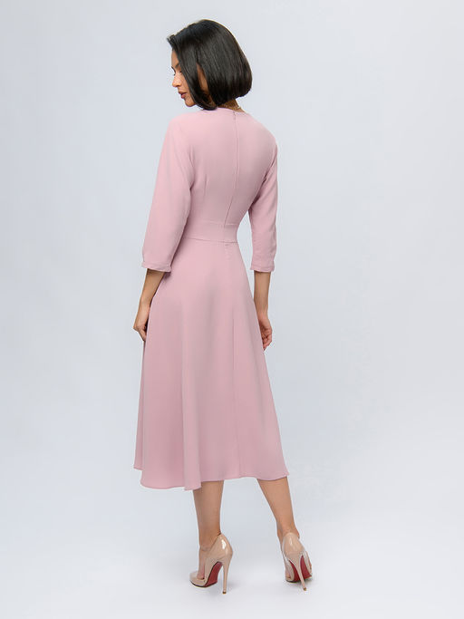 Платье розовое длины миди с расклешенной юбкой - 1001dress фото 3