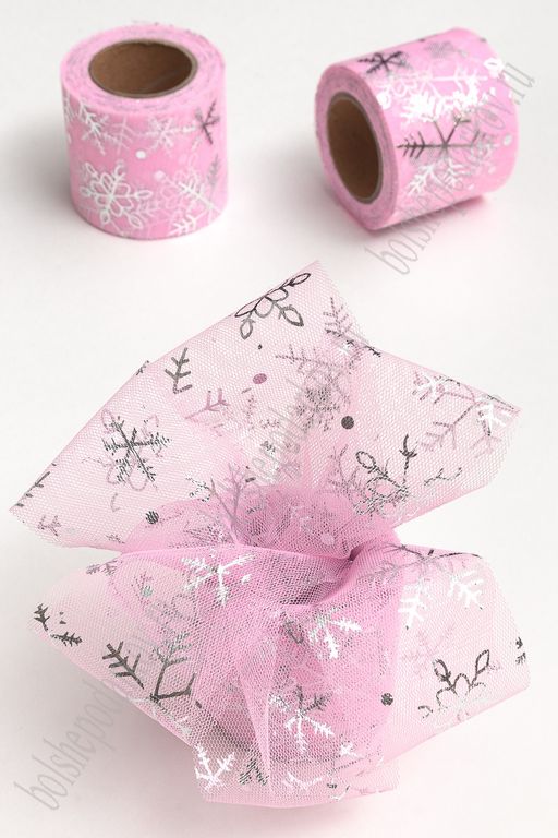 Фатин Снежинки 5,5 см*15 ярд (SF-5813) розовый/серебро №26