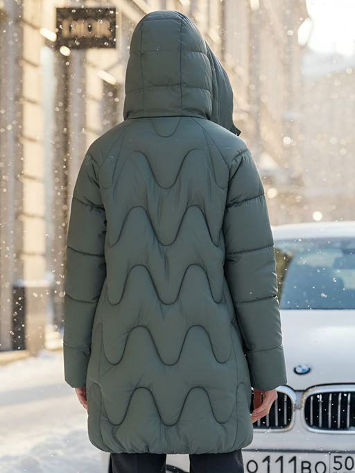 Куртка зимняя женская с капюшоном модная цвета хаки 7653Kh - Visdeer фото 23