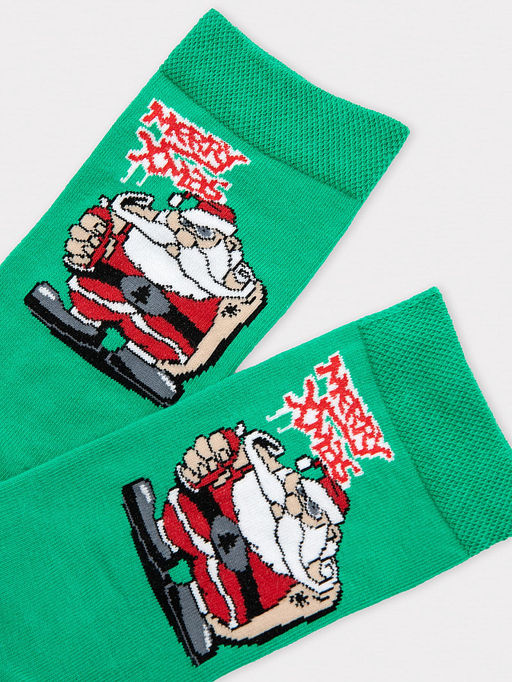 Цена за 5 пар! Носки мужские зеленые с рисунком в виде санты и надписи Merry Xmas - Mark formelle фото 4