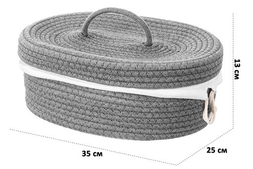 Хлебница плетеная с льняным мешком 35*25*13 см, серая - Elan gallery фото 2