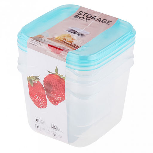 Контейнер пластмассовый Шведский 800мл, 11х11х9см, прозрачный, цветная крышка, микс, набор 3шт, в пленке (Китай) - Домашняя мода фото 3