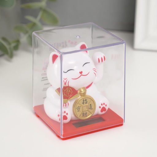 Маятник настольный антистресс «Белый Манэки-нэко с веером и монеткой», пластик, 5×5×5 см