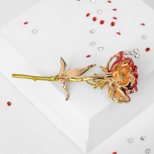 Брошь Роза, красно-зелёный в золоте - Queen fair фото 3