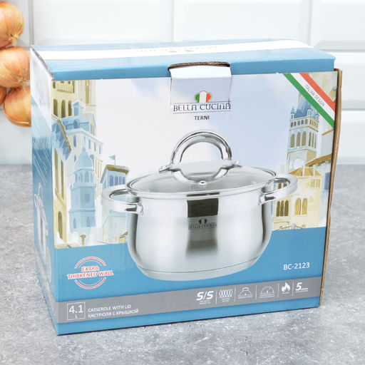 Кастрюля "Bella Cucina" 4,1 л 20см , со стеклянной крышкой , арт. BC-2123