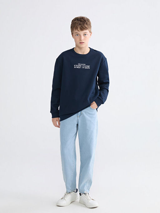 Bask?l? Erkek ?ocuk Kal?n Sweatshirt