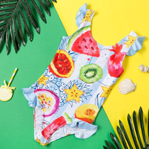 Купальник для девочки слитный KAFTAN: Fruits, бело-голубой, размер 34 (122-128 см)