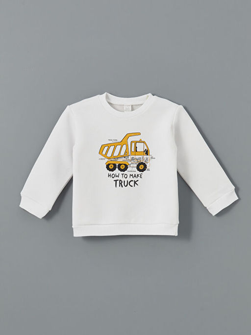 Bask?l? Erkek Bebek Sweatshirt ve E?ofman Alt 2li Tak?m - Waikiki фото 2