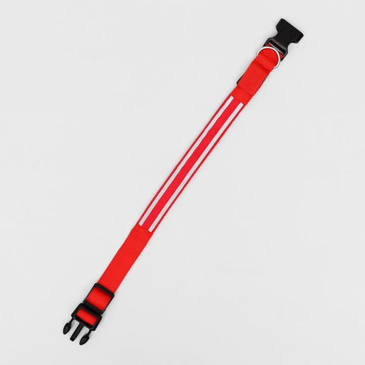 Ошейник с подсветкой Двойная полоса размер М, ОШ 40-48 х 2,5 см, 3 режима свечения красный - Пижон фото 2