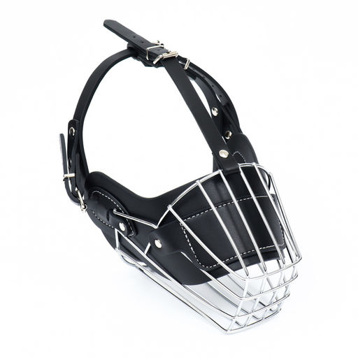 Намордник металлический №1 с трехсторонним ремешком, прессованная кожа, чёрный - Пижон фото 2