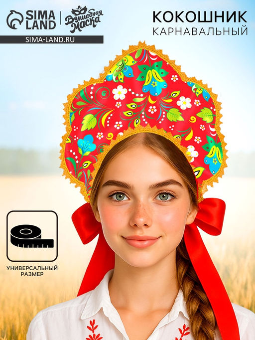 Карнавальный кокошник Русско-народный, красный