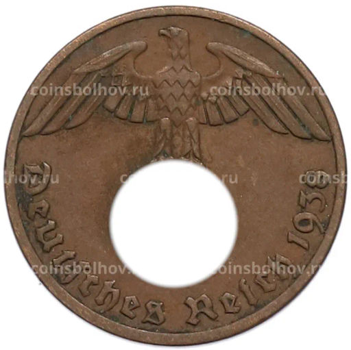 Монета 1 рейхспфенниг 1938 года A Германия