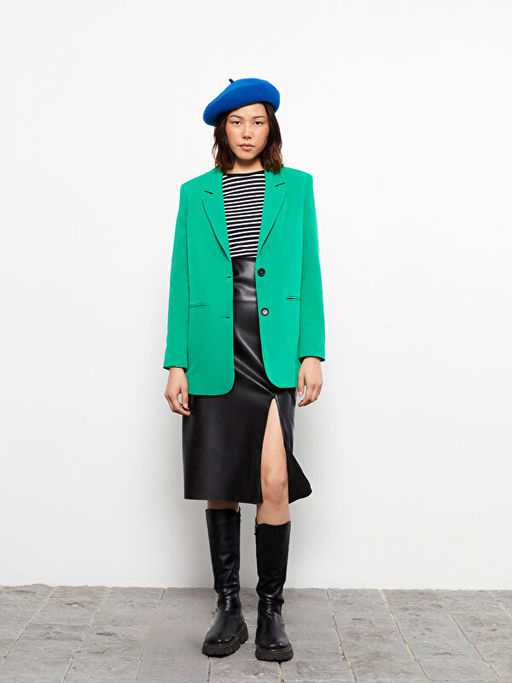 D?z Uzun Kollu Kad?n Ceket