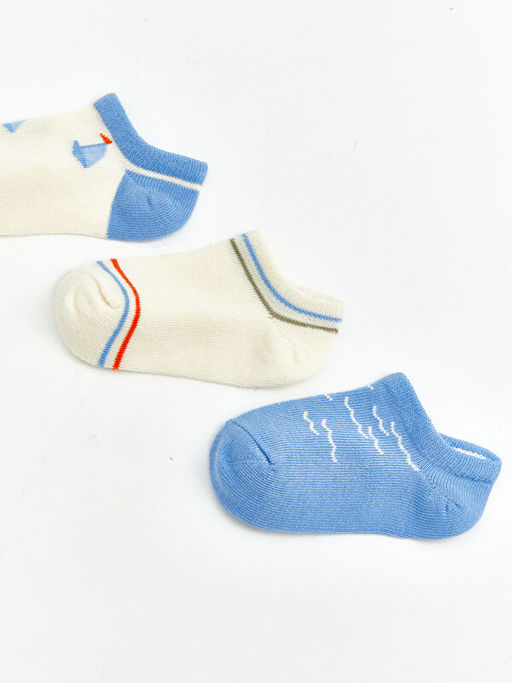 Bask?l? Erkek Bebek Patik ?orap 3l?