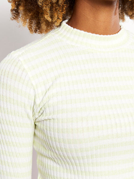 Dik Yaka ?izgili Uzun Kollu Kad?n Ti??rt