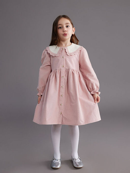 Bebe Yaka K?z ?ocuk Kadife Elbise