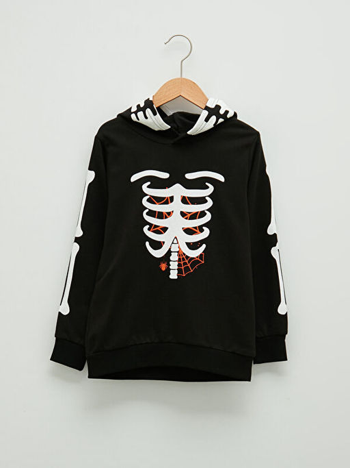 Kap??onlu Bask?l? Uzun Kollu Erkek ?ocuk Sweatshirt ve E?ofman Alt? - Waikiki фото 2