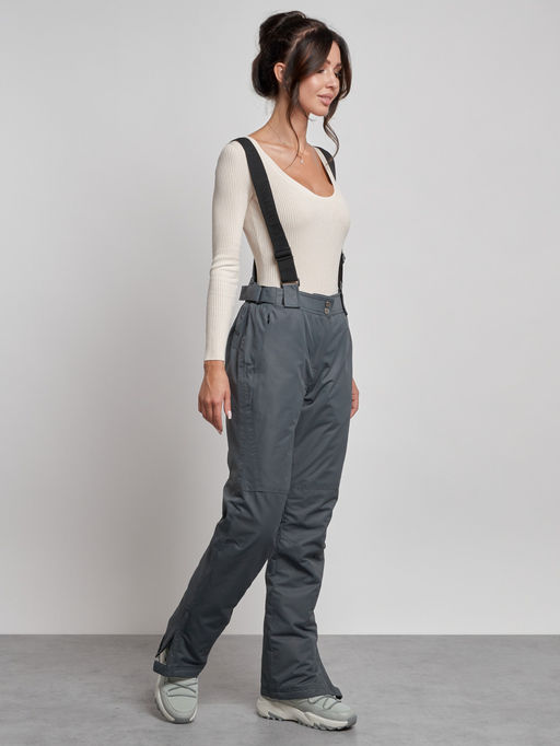 Полукомбинезон утепленный женский зимний горнолыжный серого цвета 7607Sr - Colannia фото 19