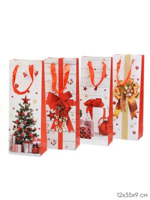 Цена за 12 шт. Пакет подарочный 12х35х9 Новый год / 362-11 /уп 12/960/под бутылку