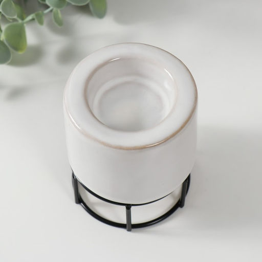 Подсвечник на 1 свечу «Пенёк», керамика, металл, белый с чёрным, 7.7×7.7×8.9 см