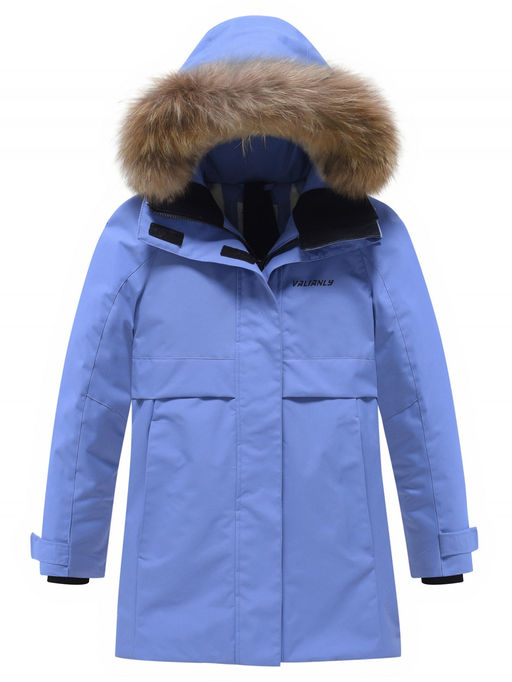 Парка зимняя подростковая для девочки с капюшоном и мехом василькового цвета 9534Vs - Valianly фото 8