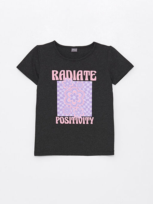 Bisiklet Yaka Bask?l? K?sa Kollu K?z ?ocuk Ti??rt