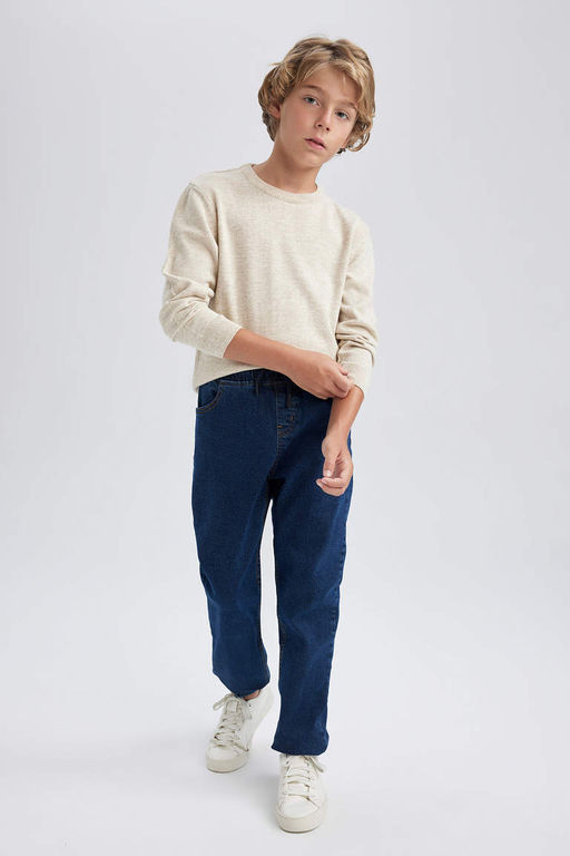 Трикотажный свитер обычного кроя с круглым вырезом для мальчика - Defacto фото 2