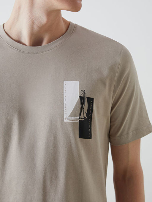 Bisiklet Yaka K?sa Kollu Bask?l? Penye Erkek Ti??rt