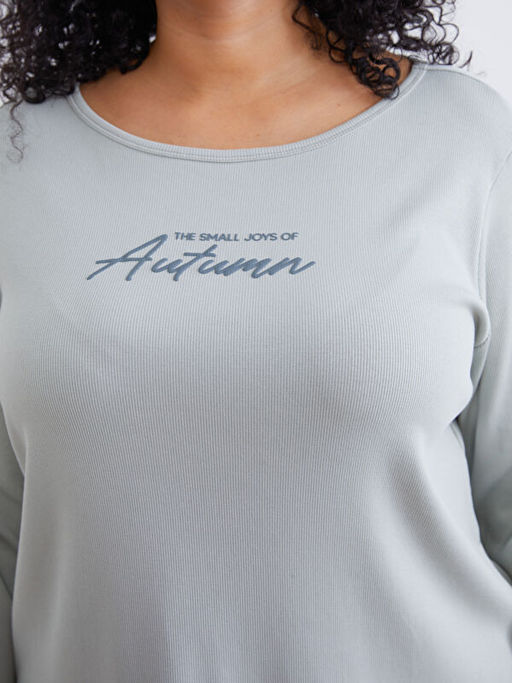 Bisiklet Yaka Bask?l? Kad?n Pijama Tak?m?